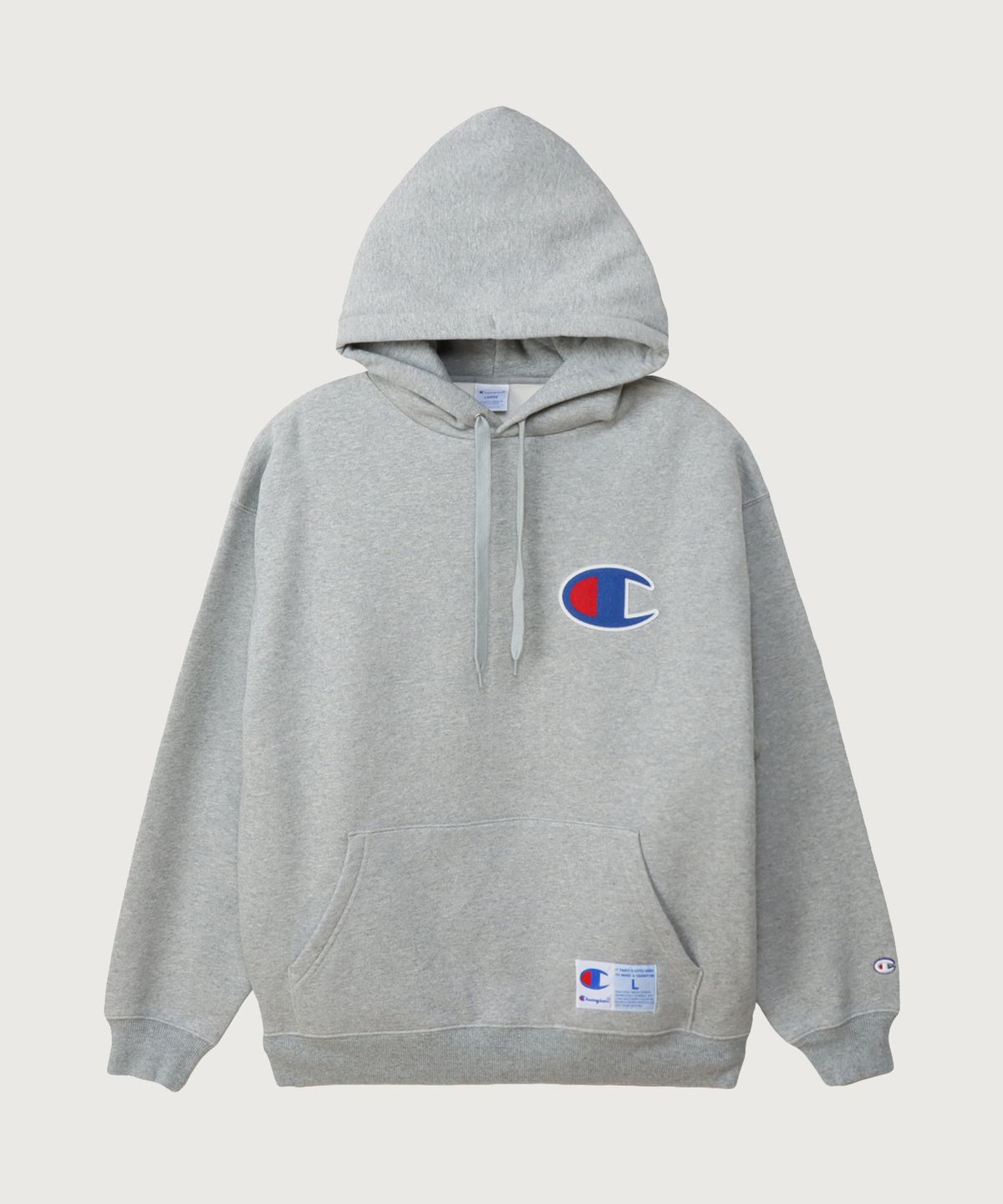 챔피온(CHAMPION) 빅 C로고 오버핏 조그택 후드 티셔츠 Oxford Grey
