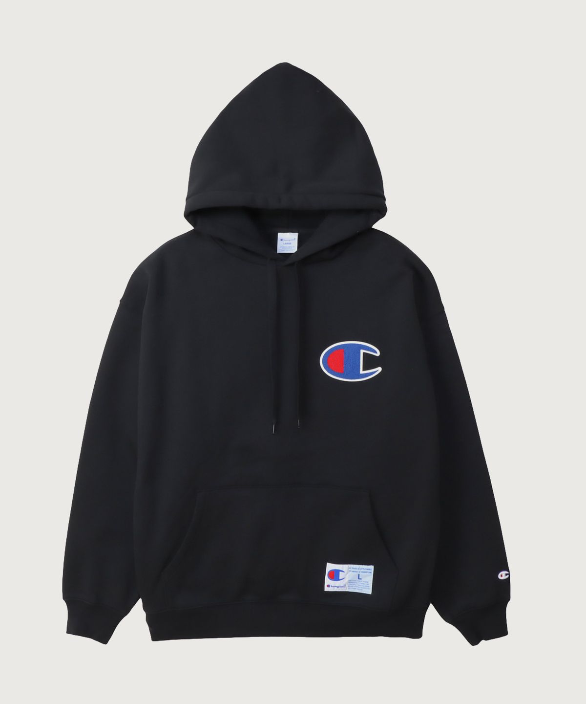 챔피온(CHAMPION) 빅 C로고 오버핏 조그택 후드 티셔츠 Black