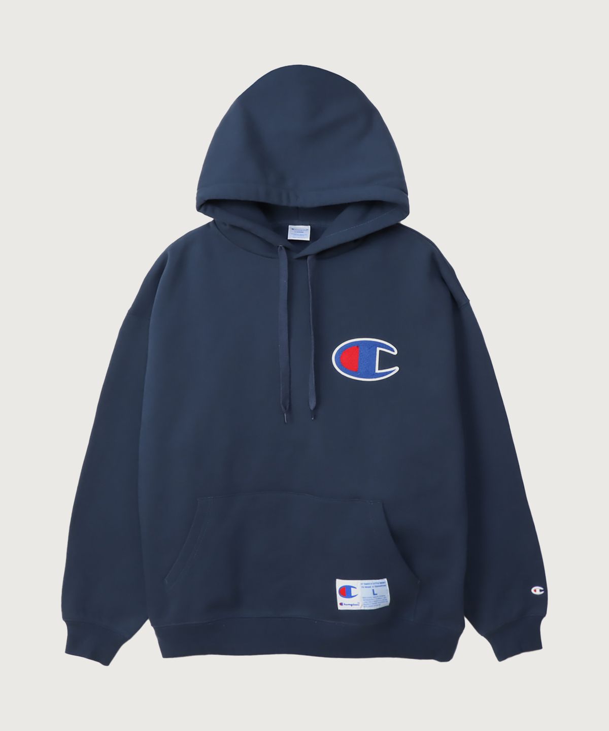 챔피온(CHAMPION) 빅 C로고 오버핏 조그택 후드 티셔츠 Navy