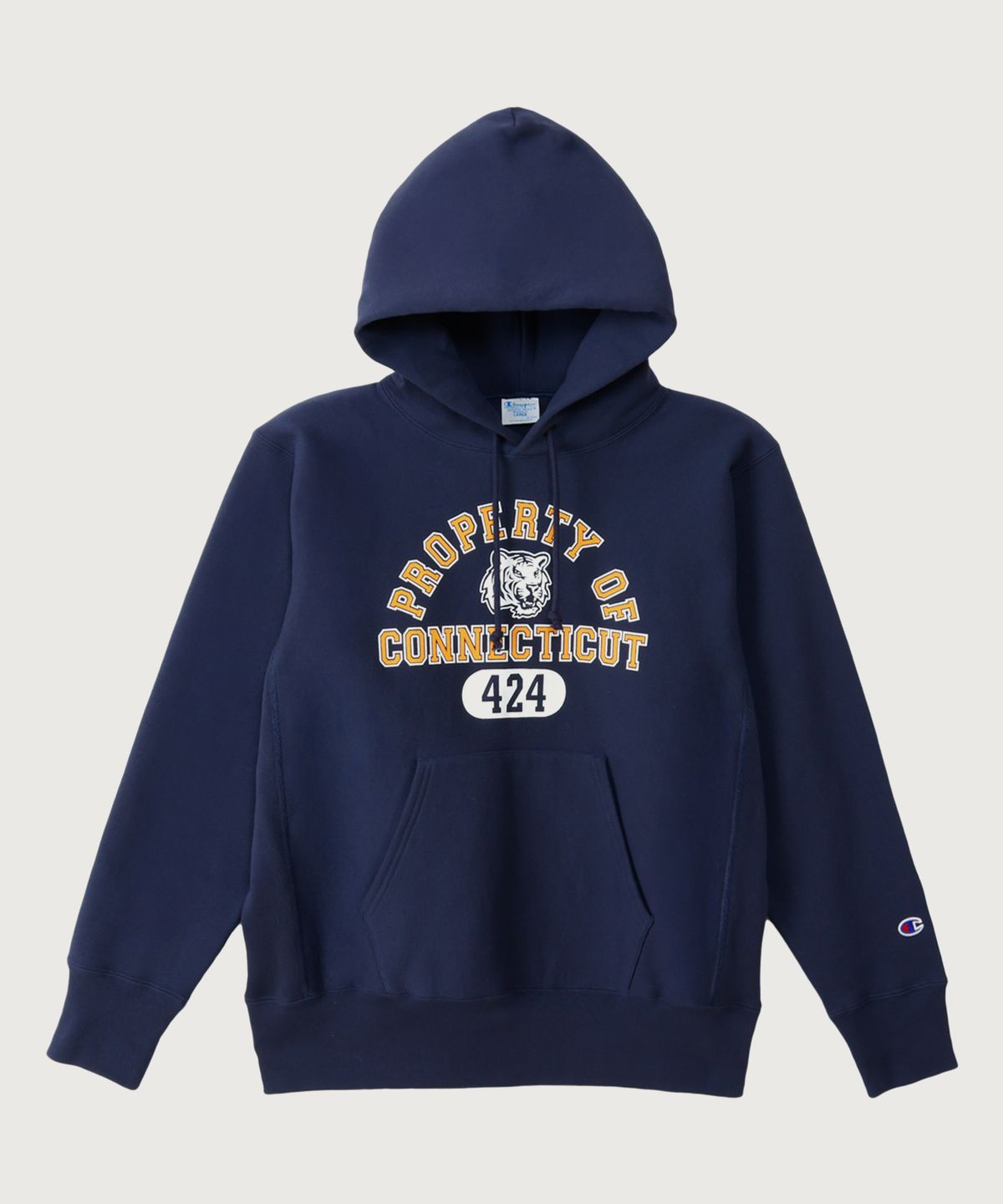 챔피온(CHAMPION) 리버스위브 블루택 루즈핏 컬리지 후드 티셔츠 Dark Navy