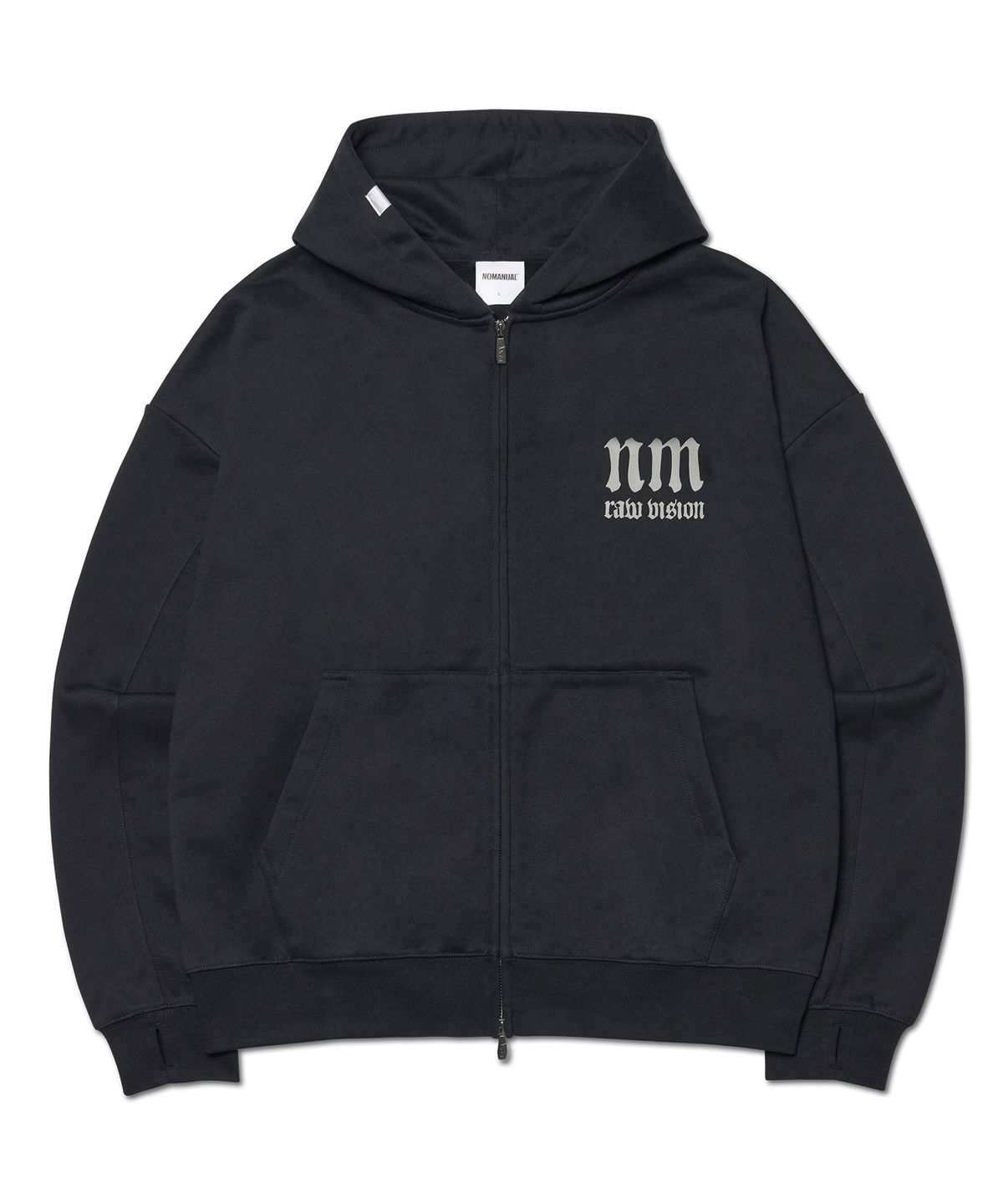 노매뉴얼(NOMANUAL) R.V ARCH LOGO HOODED ZIP-UP - BLACK