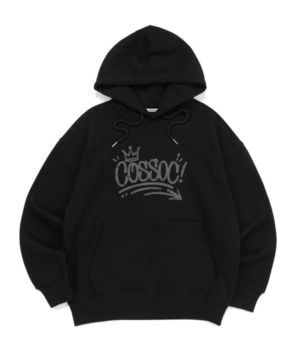 코소(COSO) 스프레이 텍스트 후드 티셔츠(BLACK)