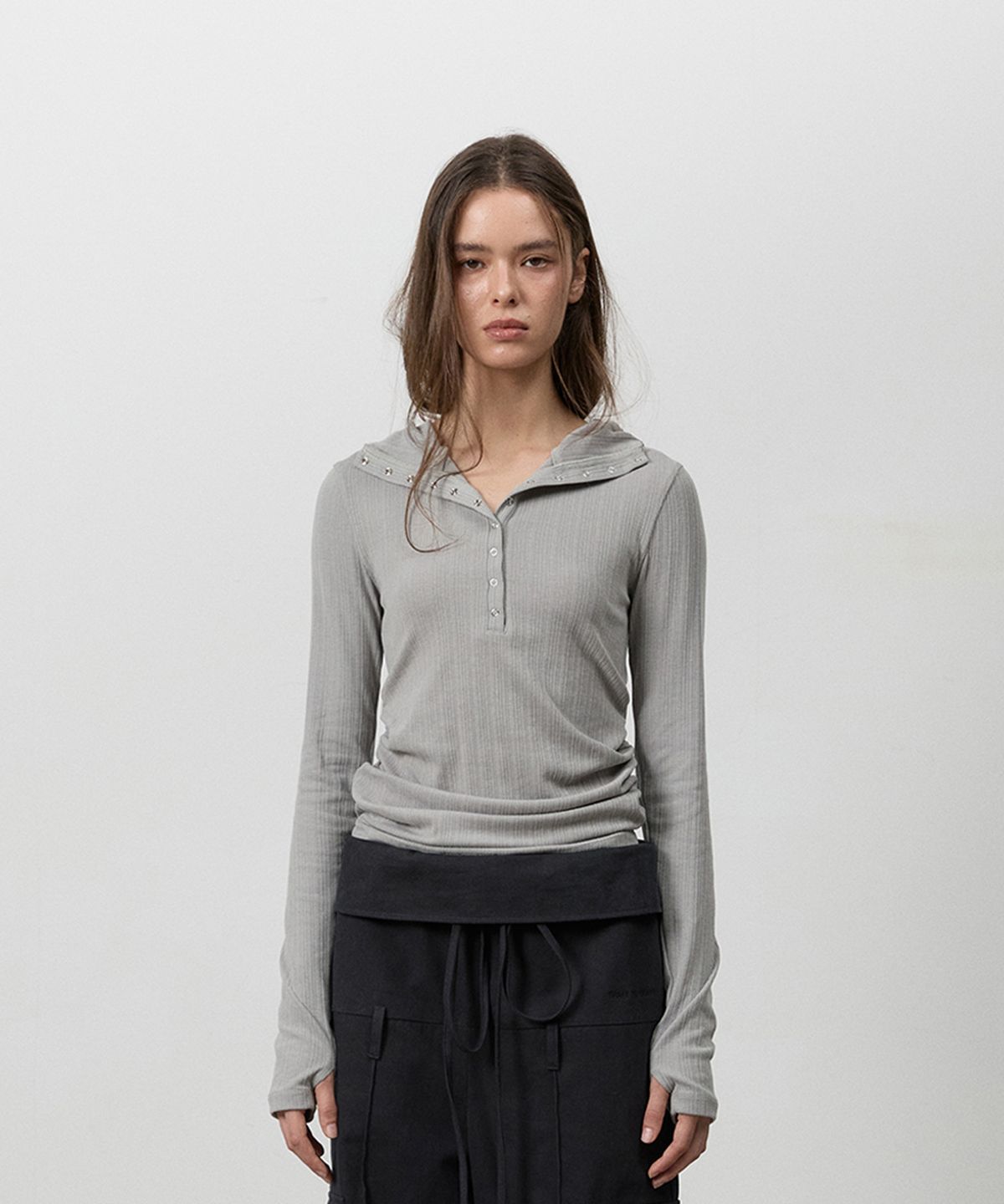 쓰리투에이티(THREE TO EIGHTY) SNAPPY WAVE HOODIE TAUPE GREY
