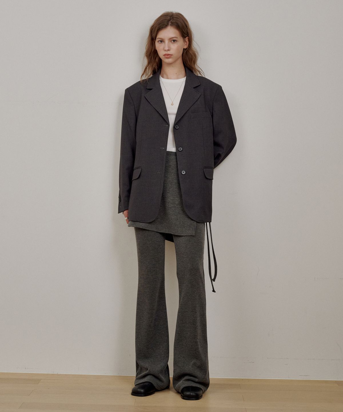 로시로우(LOSSYROW) Soft Ribbed Wrap Pants Charcoal