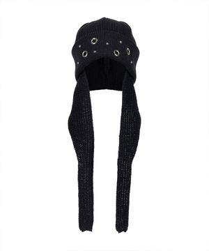 (DUC) Eyelet Stud Earflap Beanie Black