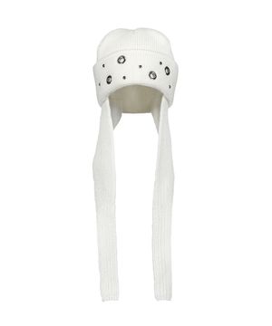 (DUC) Eyelet Stud Earflap Beanie White