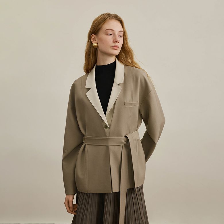 YY_Style belt fake two-piece jacket