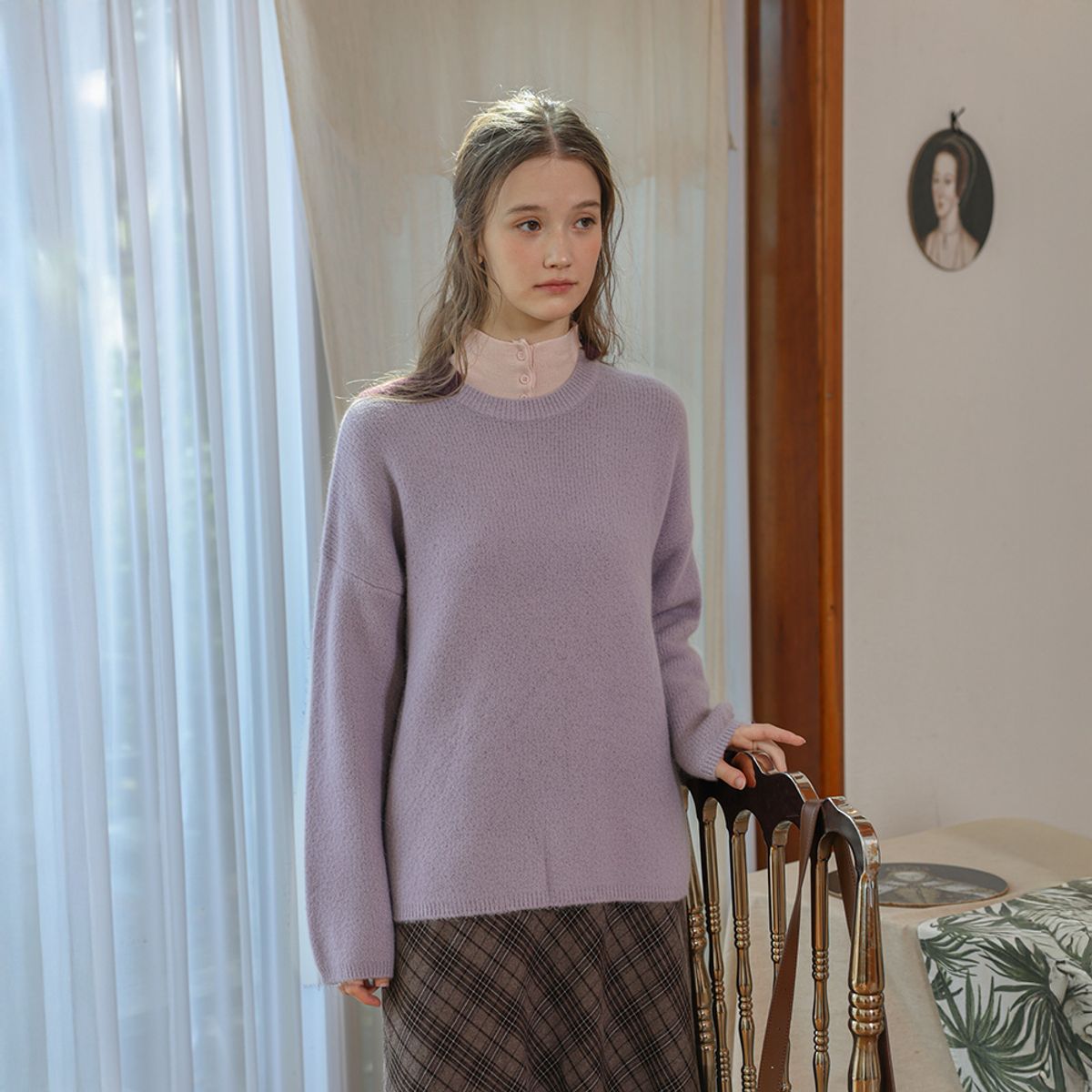 프라우드 마리(PROUD MARY) PM_Purple crew neck long sleeve knit