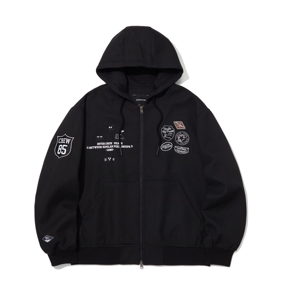 인터크루(INTERCREW) 와펜 장식 후드 블루종 점퍼 블랙 ITZ3UJ01ABK