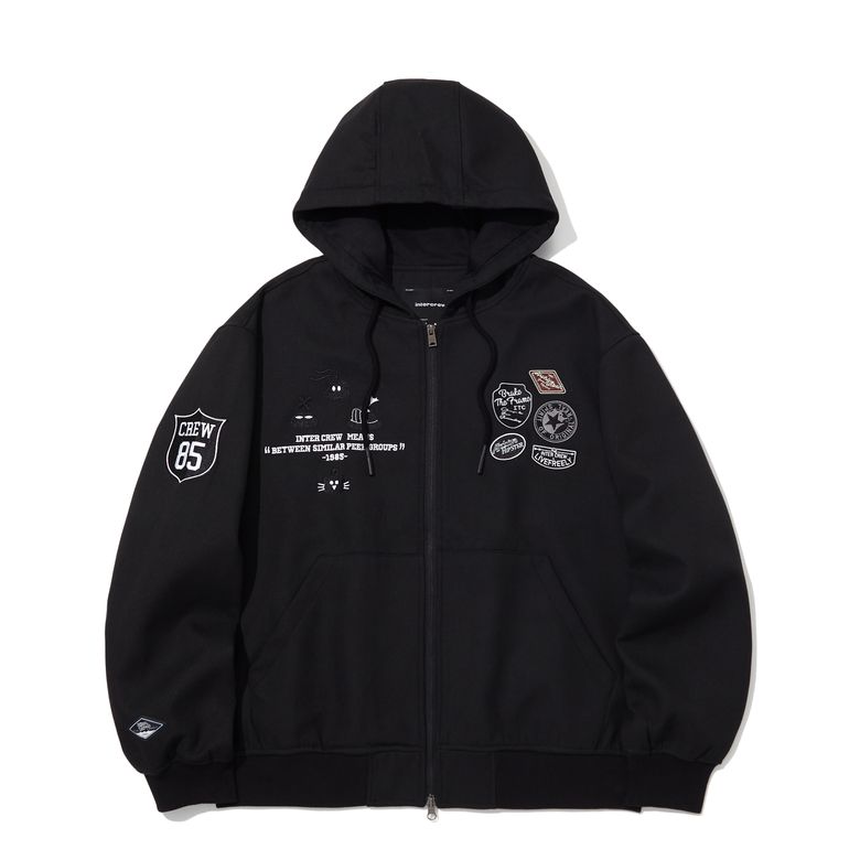와펜 장식 후드 블루종 점퍼 블랙 ITZ3UJ01ABK