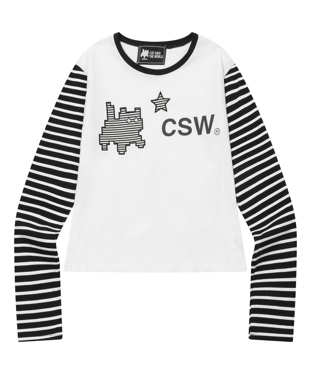 캣세이브더월드(CATSAVETHEWORLD) 마인 캣 스트라이프 롱 슬리브 티 (2컬러)