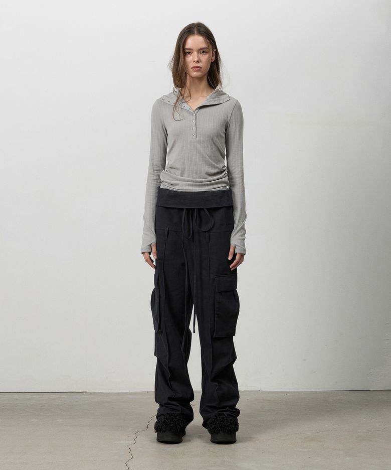 FOLD CARGO POCKET PANTS BLACK