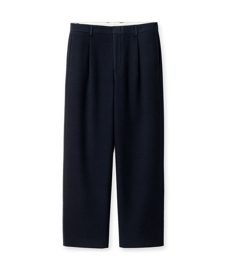 ONE-TUCK WIDE FIT WOOL BLENDED PANTS (NAVY)