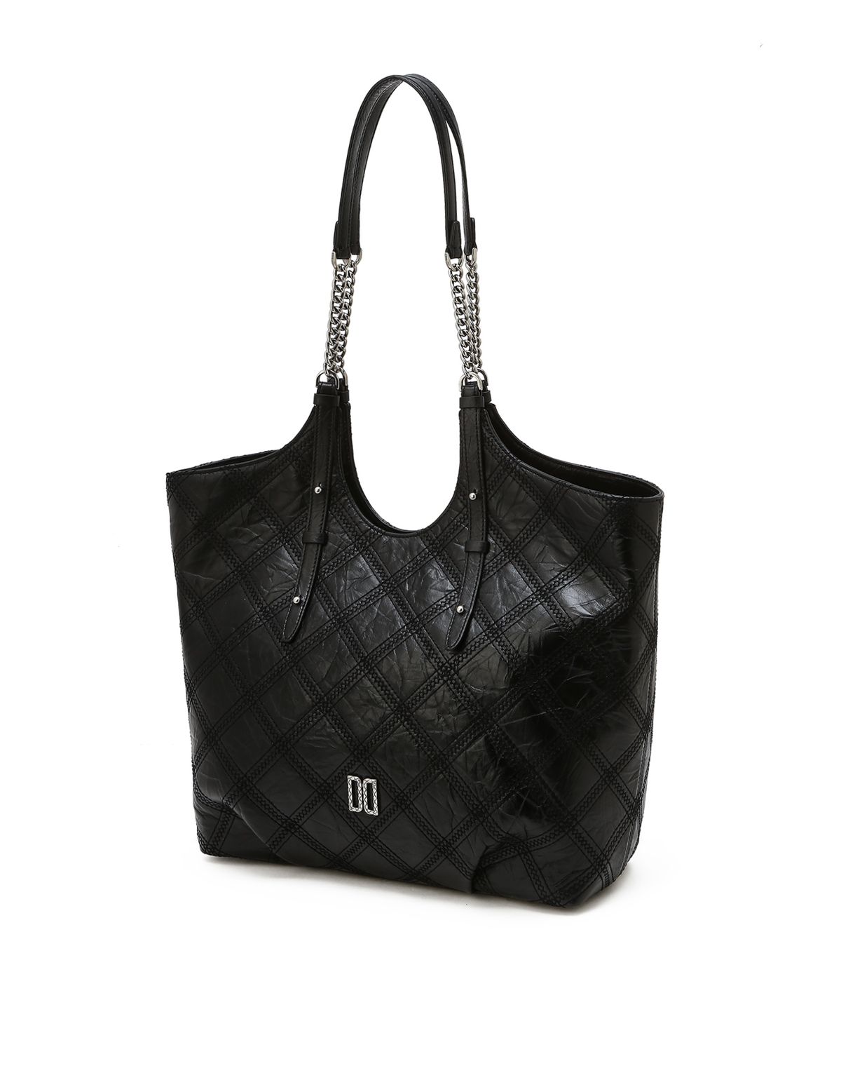 닥스 여성 액세서리(DAKS WOMENS ACCESSORIES) 블랙 소가죽 자수 포인트 DD로고 체인 숄더백 L DCBA6E320BK