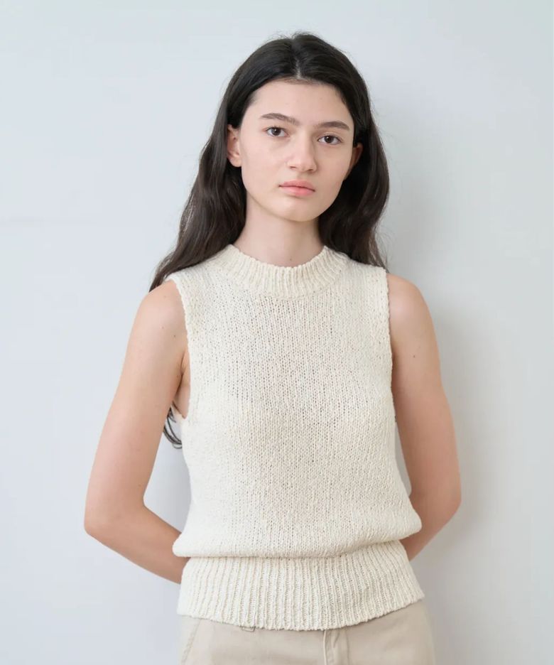 Cotton Bubble Kinit Sleeveless, Cream