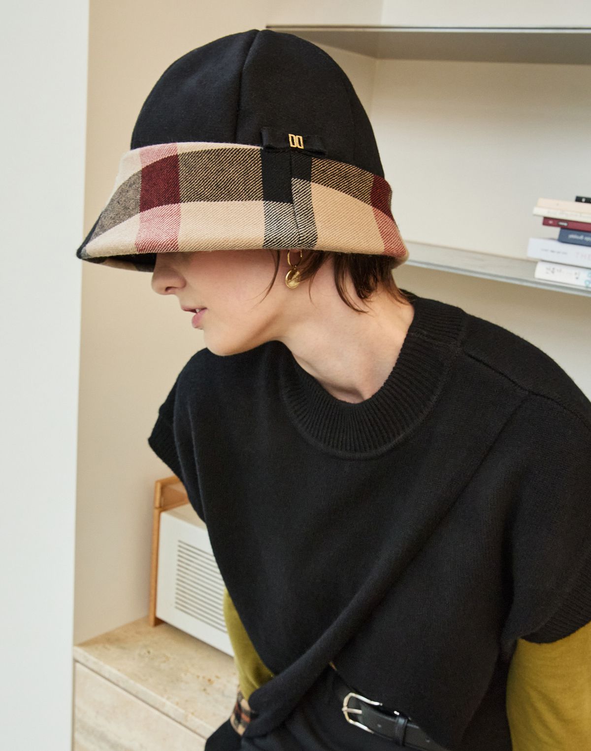 닥스 남성 액세서리(DAKS MEN'S ACCESSORIES) 그레이 체크배색 울혼방 버킷햇 DBHE5F868G2