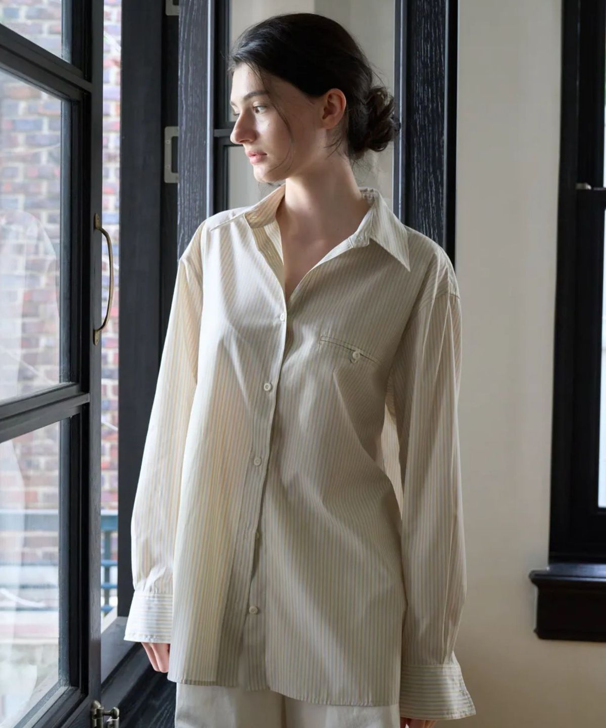 얼디르(EOLTR) Button Oversized Multi Stripe Shirt, Blue