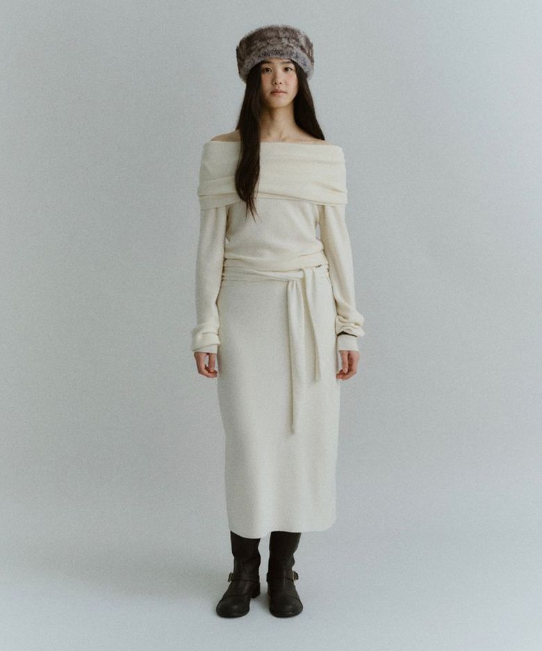 LAYERED WOOL KNIT SKIRT (IVORY)