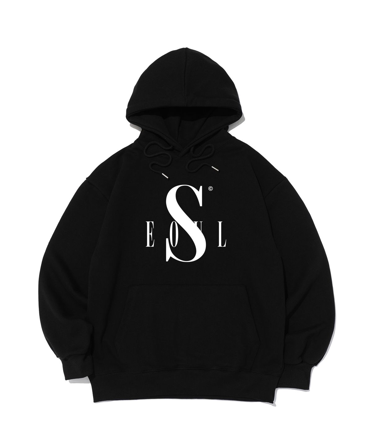 서울어패럴(SEOUL APPAREL) 변형 로고 후드 티셔츠 (블랙)