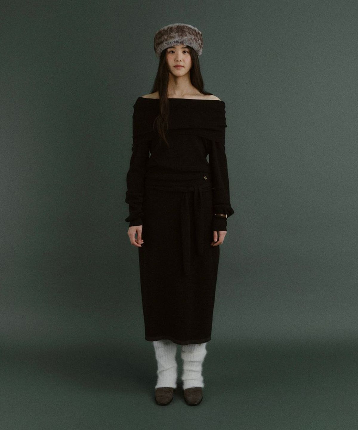호와스(HOWUS) LAYERED WOOL KNIT SKIRT (BLACK)
