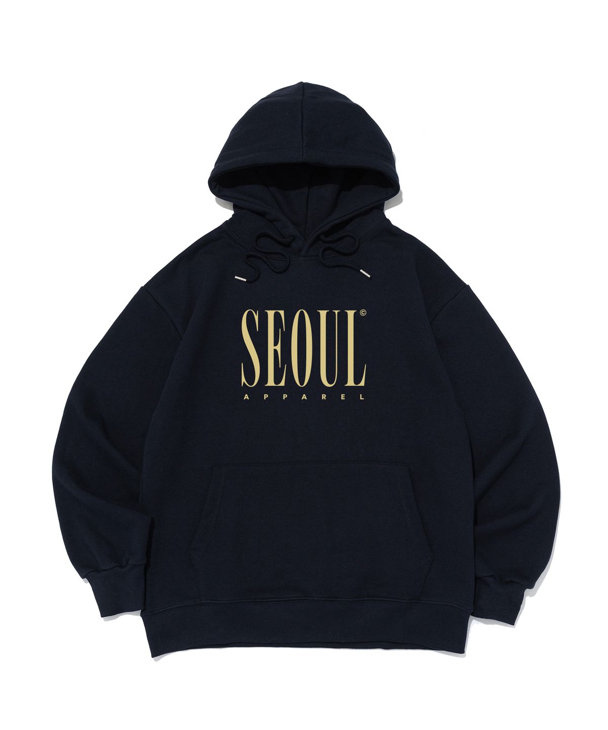 서울어패럴(SEOUL APPAREL) 레터링 로고 후드 티셔츠 (네이비)