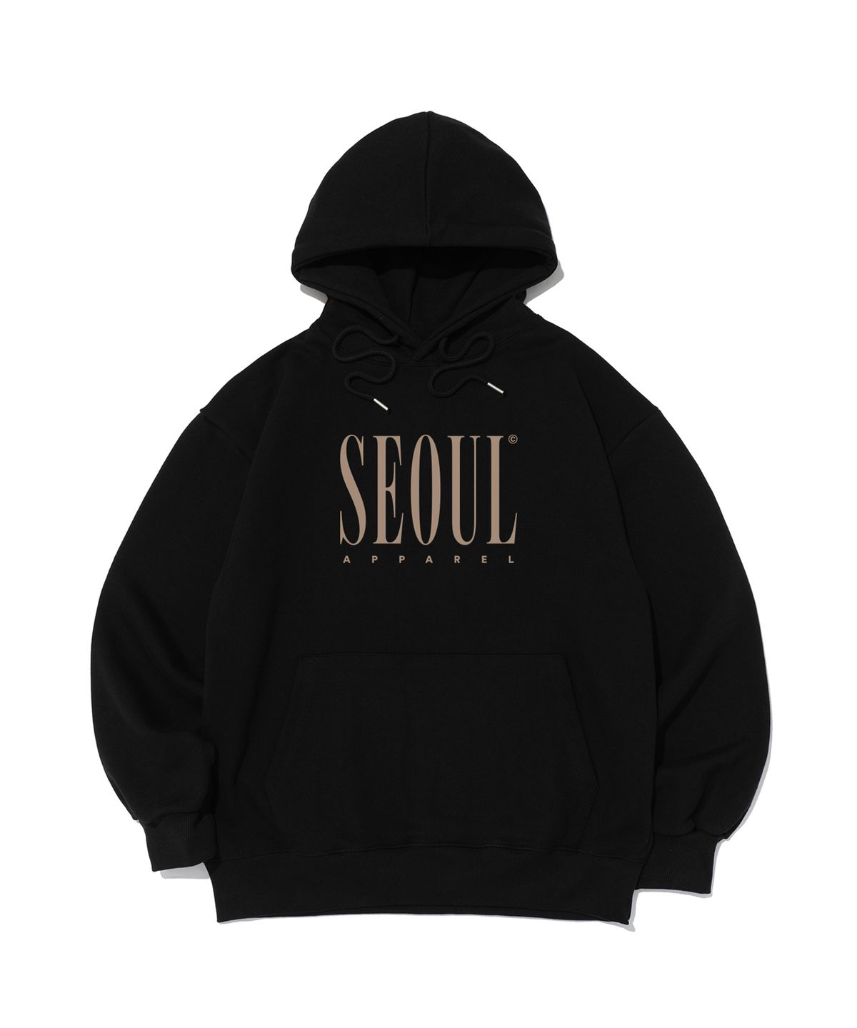 서울어패럴(SEOUL APPAREL) 컬러 레터링 로고 후드 티셔츠 (베이지/블랙)