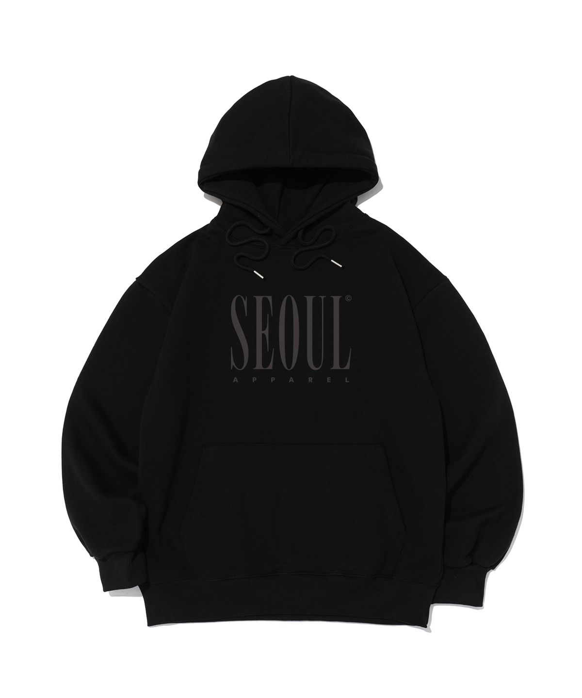 서울어패럴(SEOUL APPAREL) 컬러 레터링 로고 후드 티셔츠 (차콜/블랙)