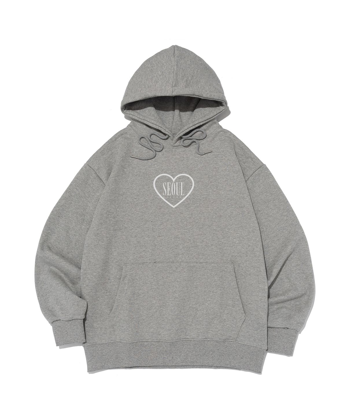 서울어패럴(SEOUL APPAREL) 하트 레터링 로고 후드 티셔츠 (멜란지 그레이)