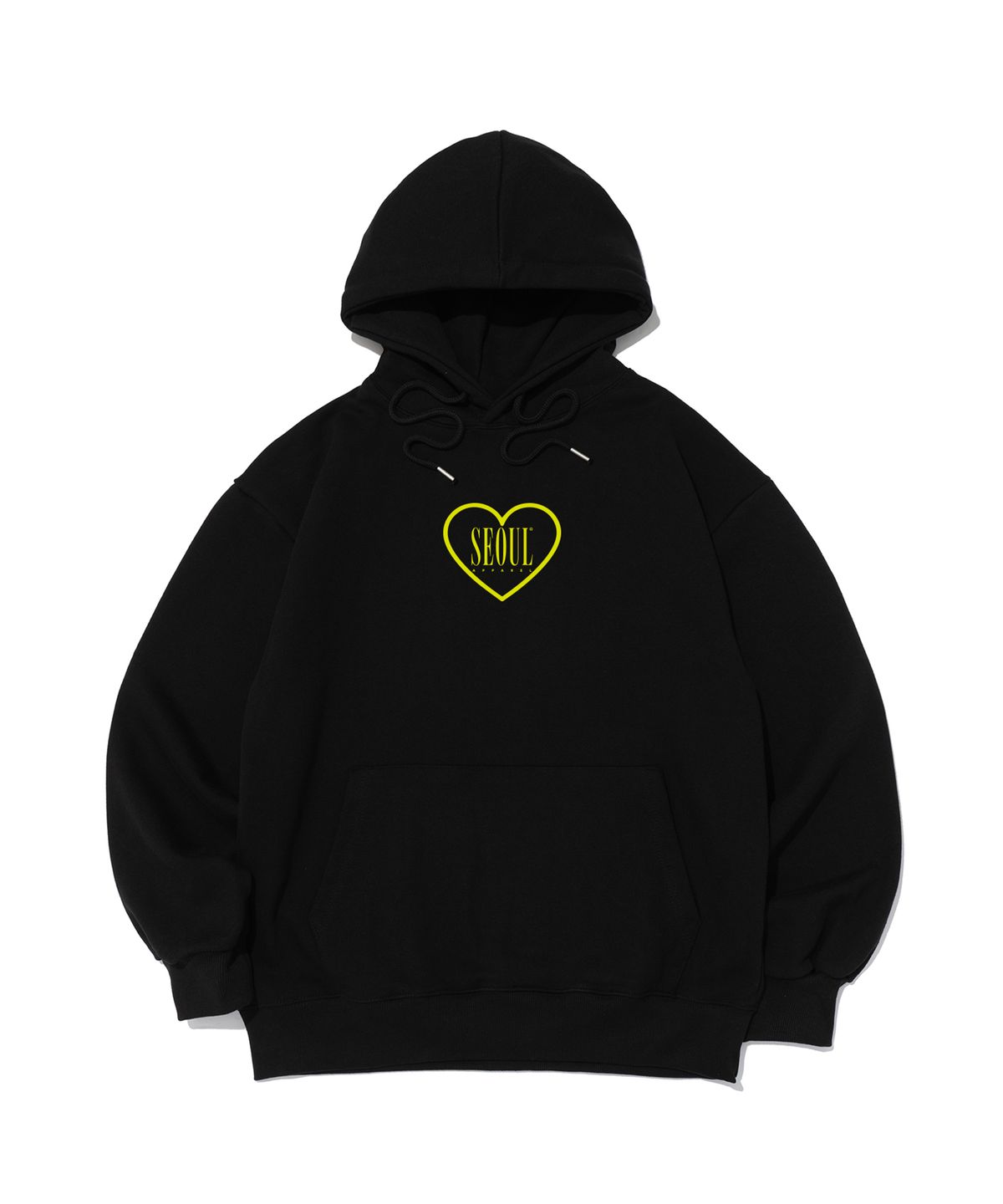 서울어패럴(SEOUL APPAREL) 하트 컬러 레터링 로고 후드 티셔츠 (옐로우/블랙)