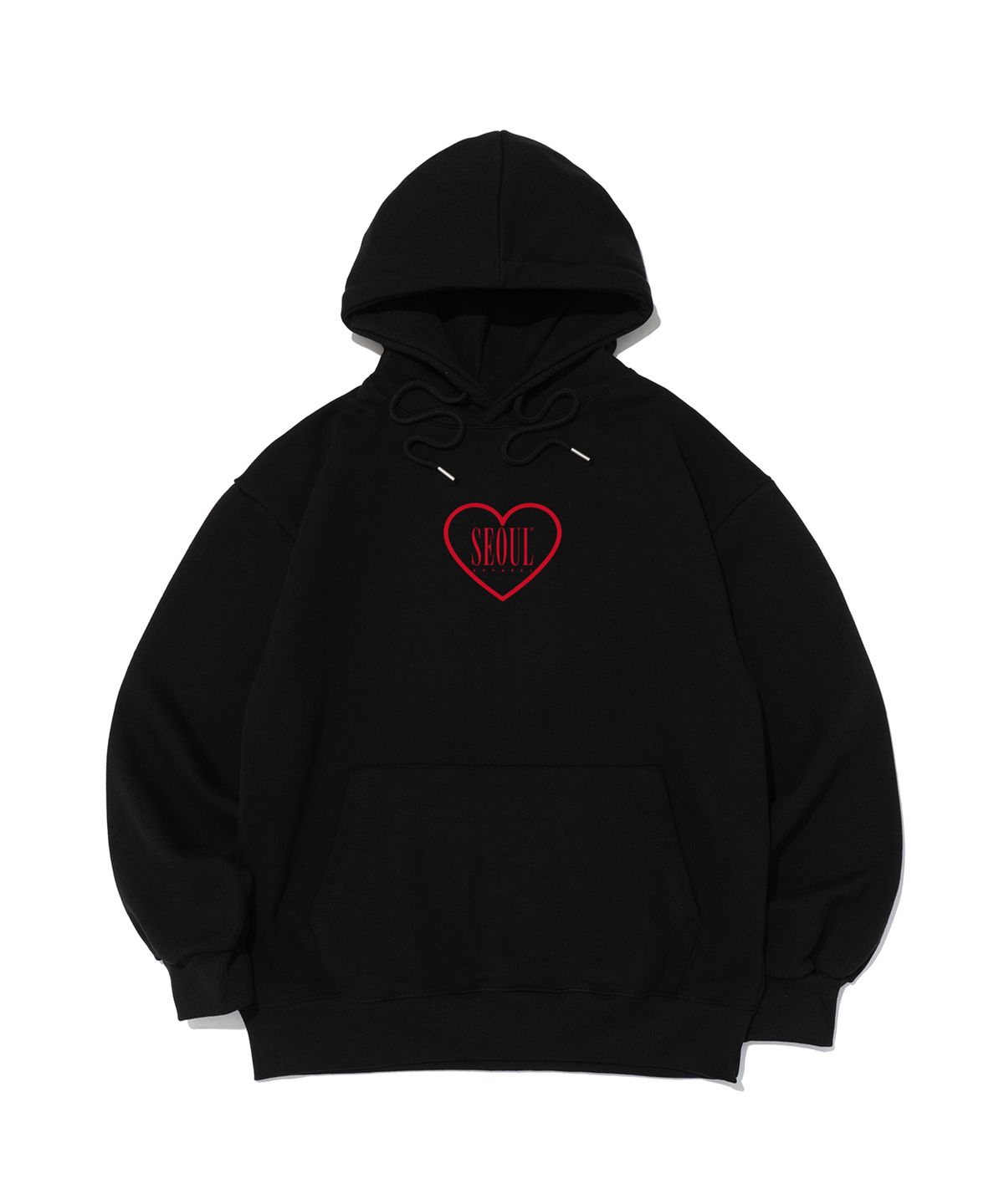 서울어패럴(SEOUL APPAREL) 하트 컬러 레터링 로고 후드 티셔츠 (레드/블랙)