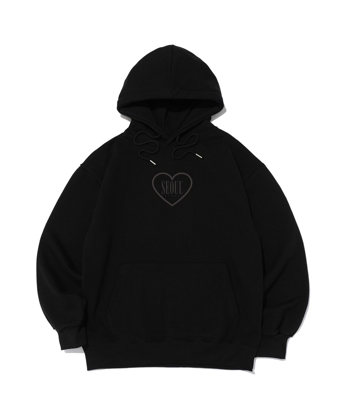 서울어패럴(SEOUL APPAREL) 하트 컬러 레터링 로고 후드 티셔츠 (차콜/블랙)