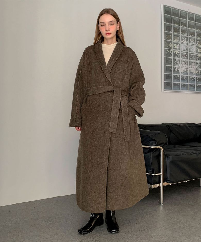 Handmade Shawl Collar One Button Wool Long Coat (2colors)