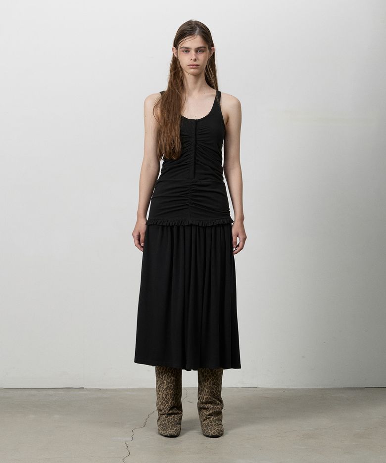RUCHED SNAP PANEL DRESS BLACK
