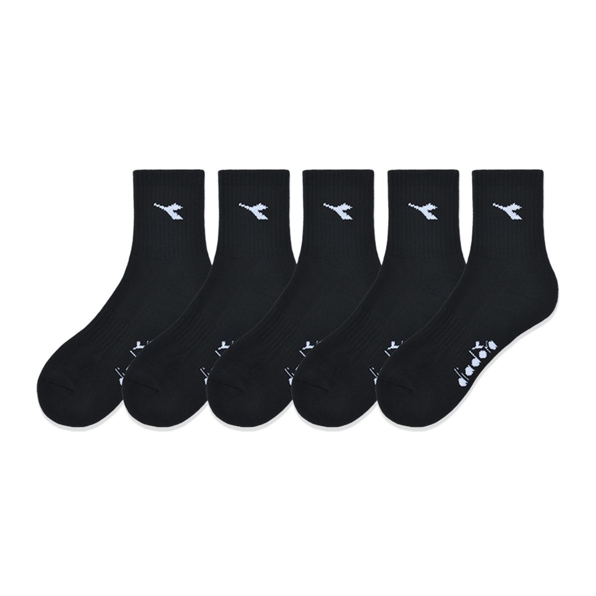 디아도라(diadora) 베이직 로고 쿠션 미들삭스 블랙 5팩