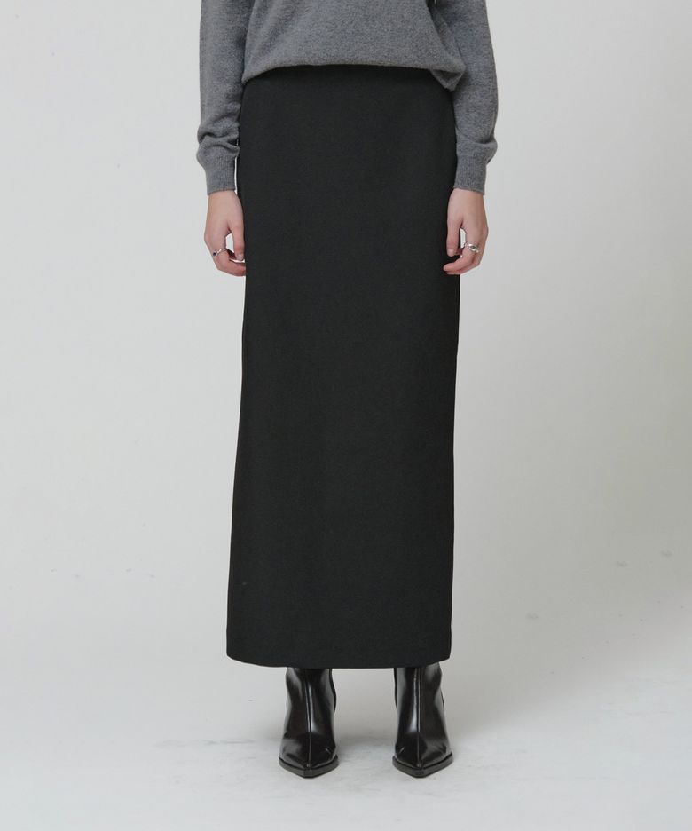 [ESSENTIEL] AUBIER Minimal Wool-Blend Long Maxi Skirt_Black
