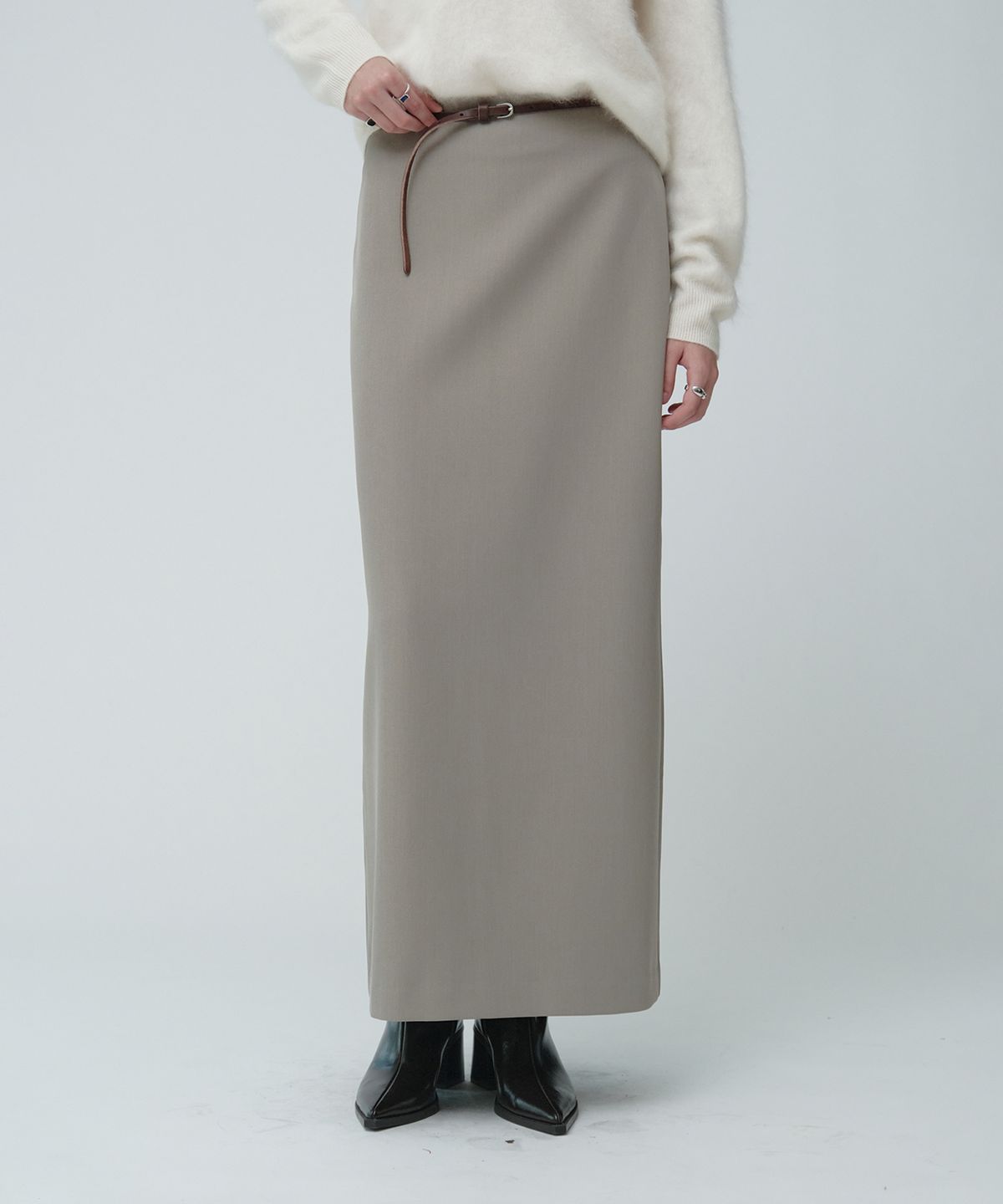 뮤제(MUSEE) [ESSENTIEL] AUBIER Minimal Wool-Blend Long Maxi Skirt_Beige