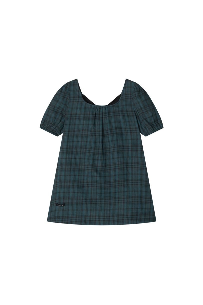 MUSINSA | COLOCYNTH Black Tie Blouse Teal Check