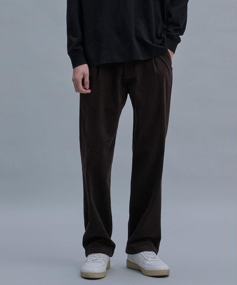 Semi Wide Brushed Cotton Pants  Brown