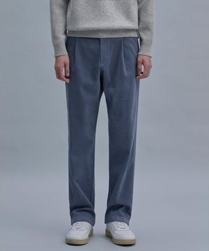 Semi Wide Brushed Cotton Pants  Blue