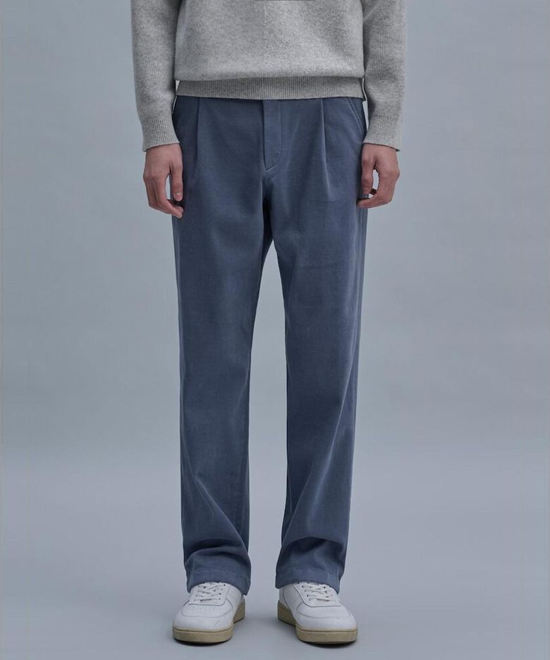 Semi Wide Brushed Cotton Pants  Blue
