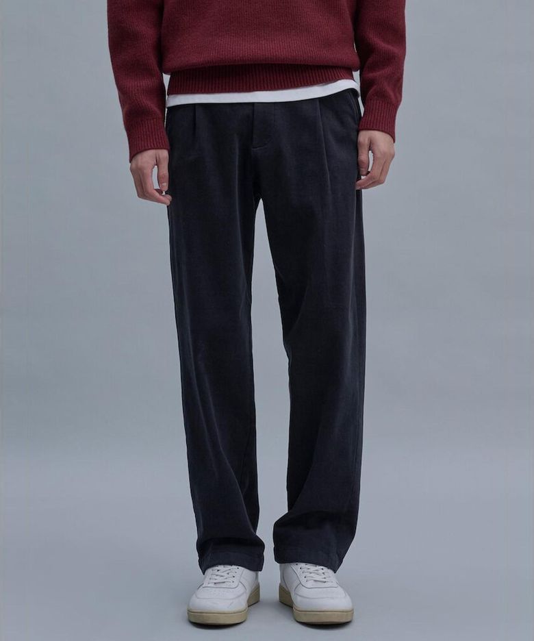 Semi Wide Brushed Cotton Pants  Navy