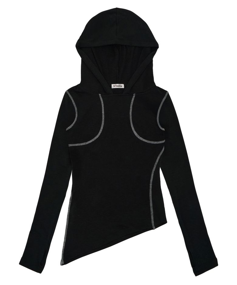 CUT-OUT STITCH HOODIE/BLACK