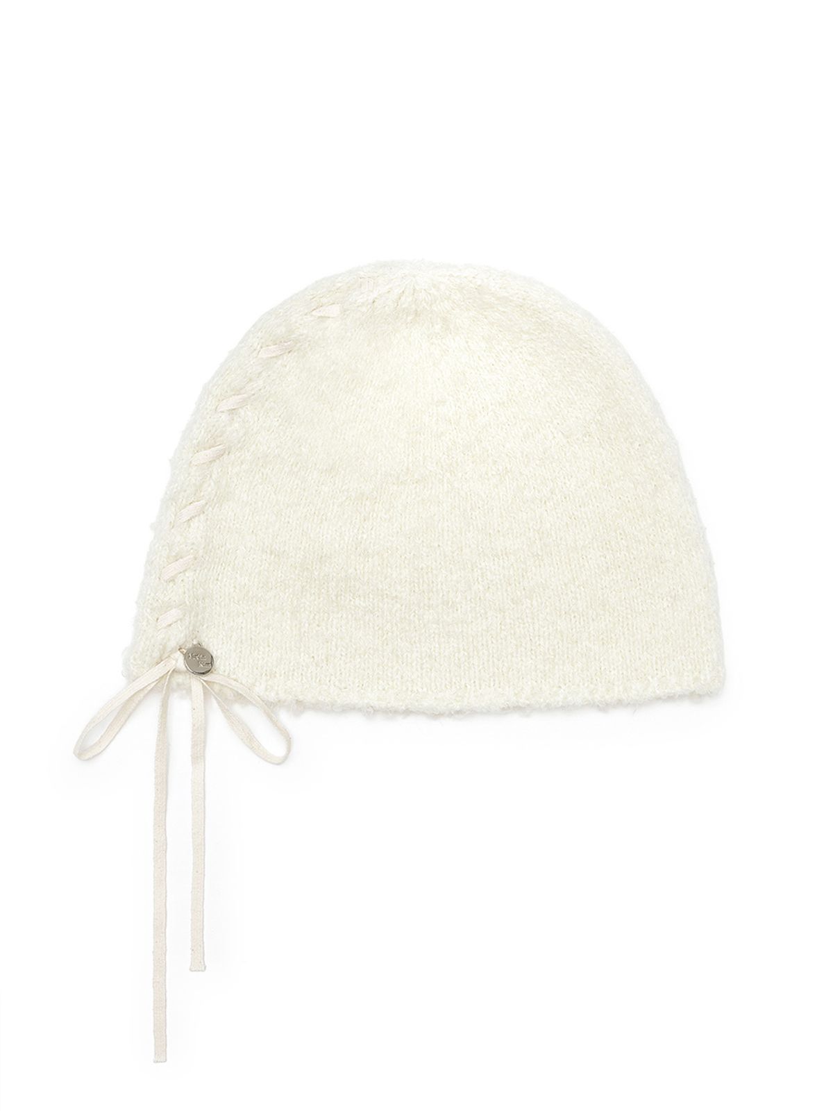 마뗑킴(MATIN KIM) RIBBON TIE KNIT BEANIE IN IVORY