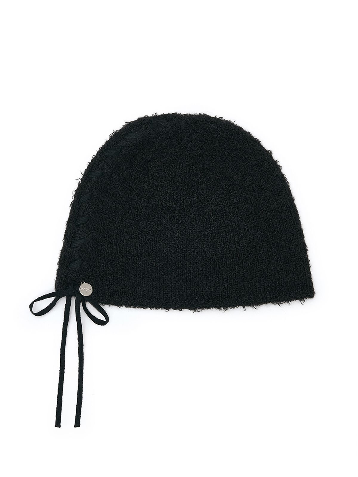 마뗑킴(MATIN KIM) RIBBON TIE KNIT BEANIE IN BLACK