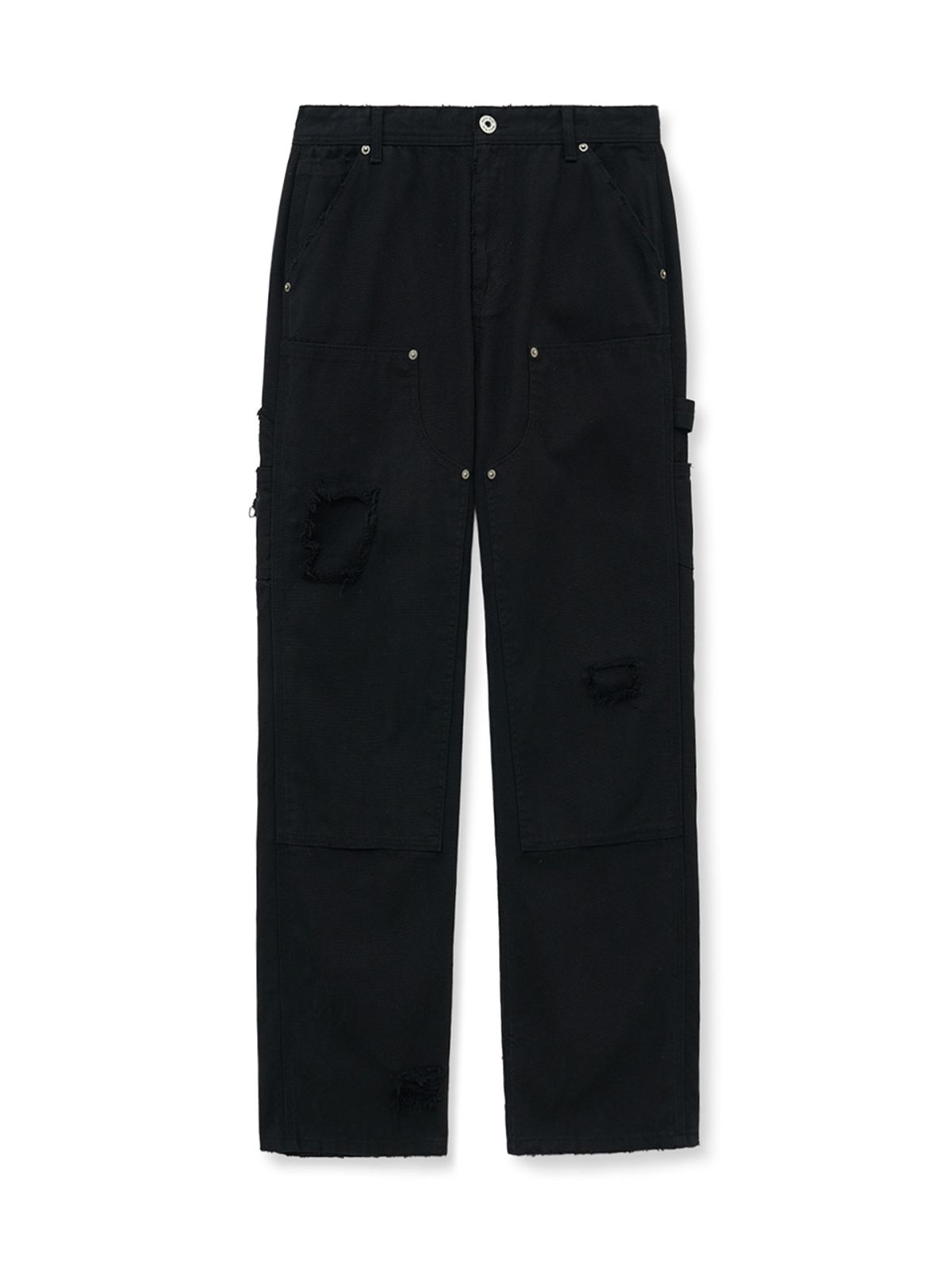 마뗑킴(MATIN KIM) DISTRESSED DOUBLE KNEE WORK PANTS FOR MEN IN BLACK
