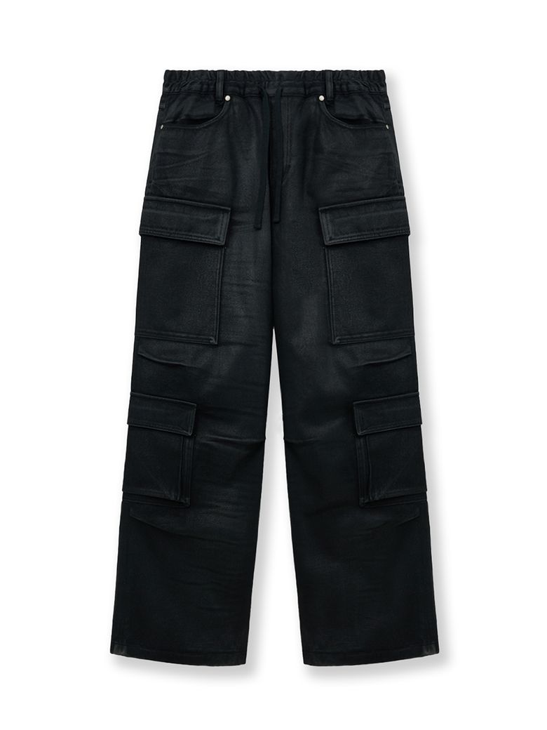 COATING CARGO DENIM PANTS IN BLACK
