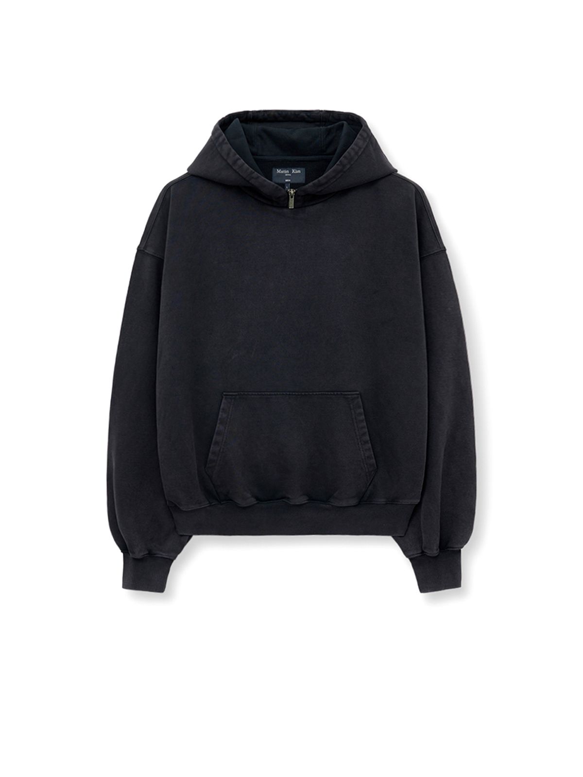 마뗑킴(MATIN KIM) ZIPPER POINT WASHED HOODY FOR MEN IN CHARCOAL