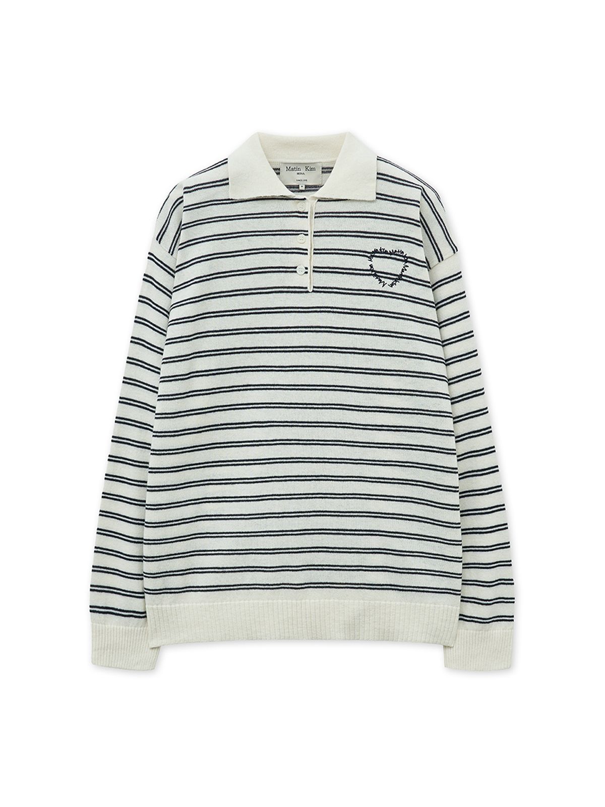 마뗑킴(MATIN KIM) HEART LOGO COLLAR STRIPED PULLOVER IN IVORY