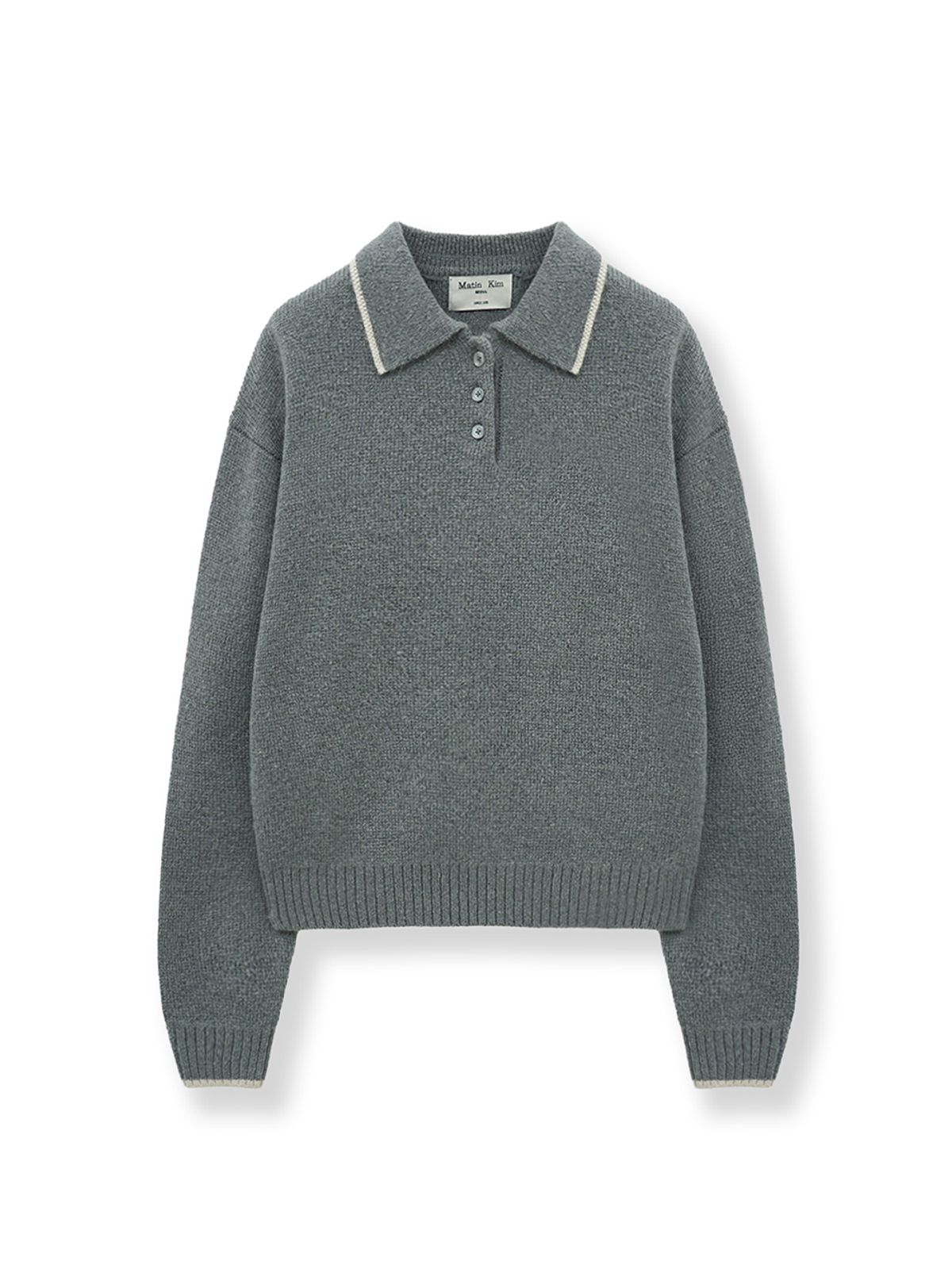 마뗑킴(MATIN KIM) BACK LOGO COLLAR KNIT TOP FOR WOMEN IN GREY