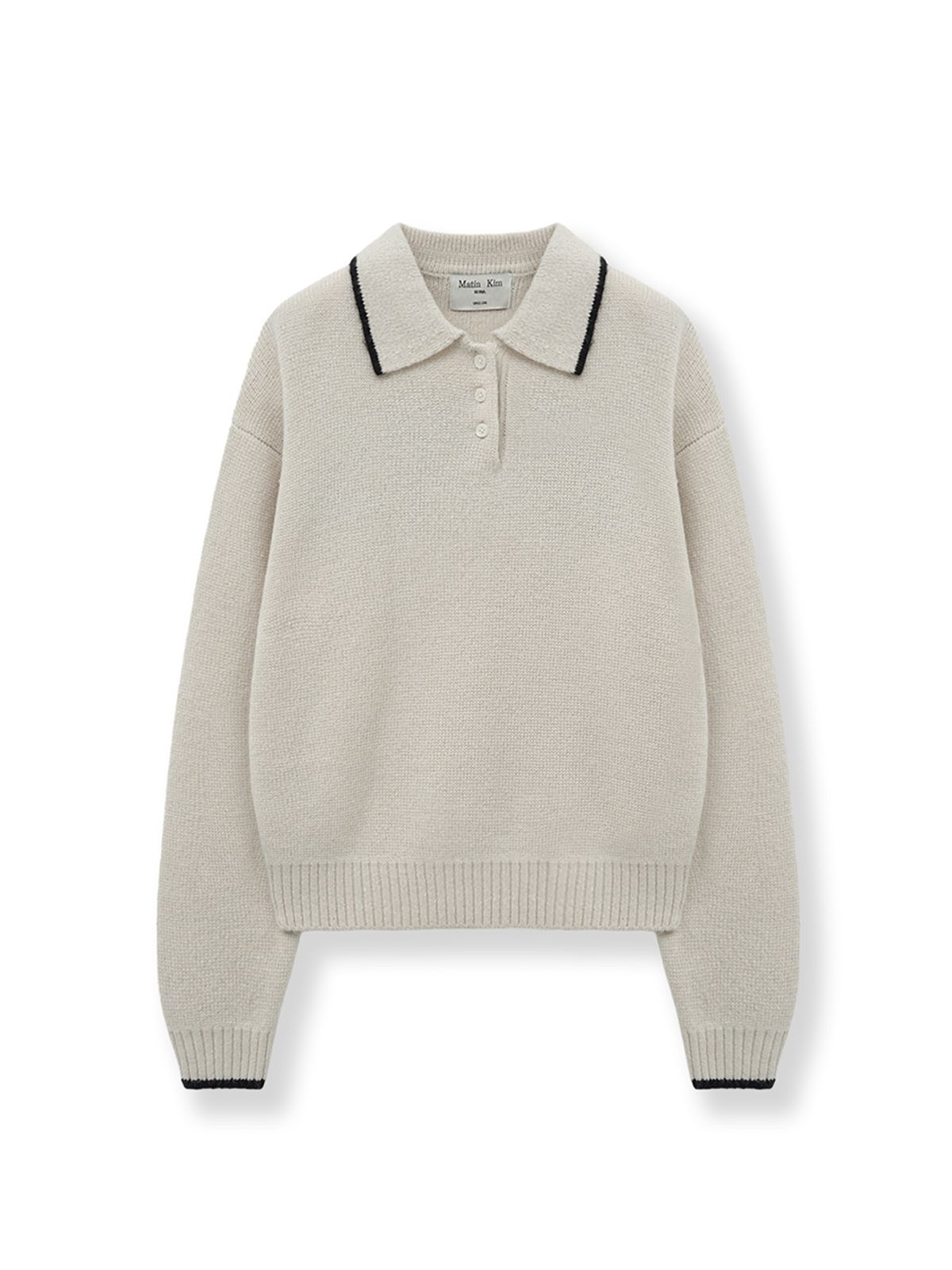 마뗑킴(MATIN KIM) BACK LOGO COLLAR KNIT TOP FOR WOMEN IN IVORY